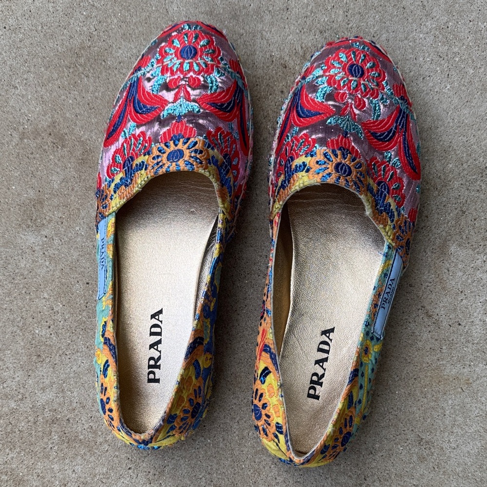 Prada Women's Colorful Embroidered Flats